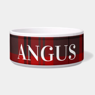 Cute Sheepdog and Red Plaid Personalized Dog Bowl
