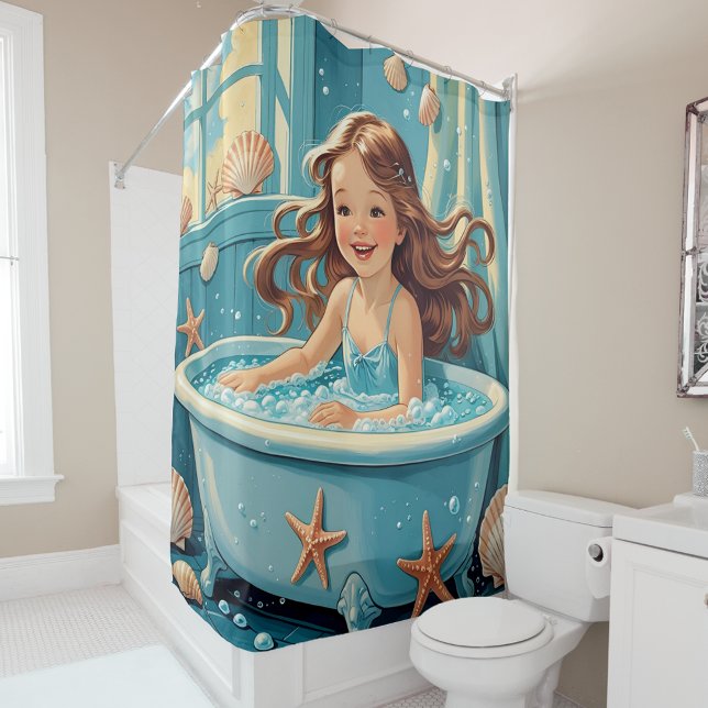 Cute shells Ocean-Themed Bath Time Girl Shower Curtain (Creator Uploaded)