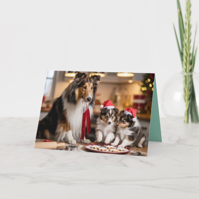 Cute Sheltie Christmas Cookie Card (Front)