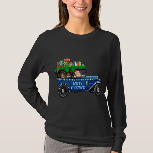 Cute Sheltie Christmas, Shelties with Santa Shelti T-Shirt (Front)