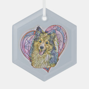 Cute Sheltie Dog Mom Lover Heart Glass Ornament