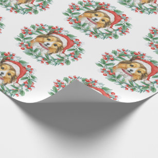 Cute Sheltie in Christmas Wreath Wrapping Paper