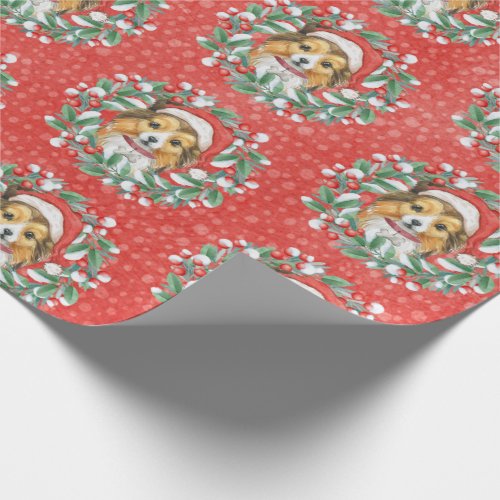 Cute Sheltie in Christmas Wreath Wrapping Paper