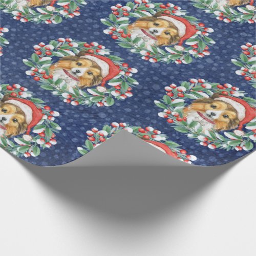 Cute Sheltie in Christmas Wreath Wrapping Paper