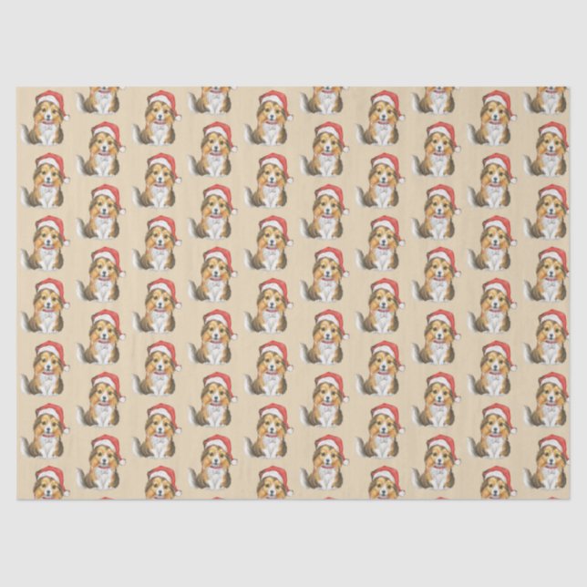 Cute Sheltie in Santa's Hat Wrapping Paper (Front)