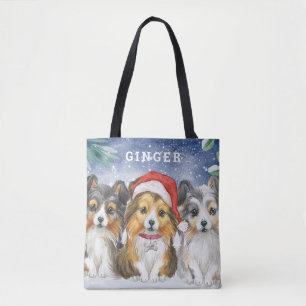 Cute Shelties in the Snow Personalized Tote Bag