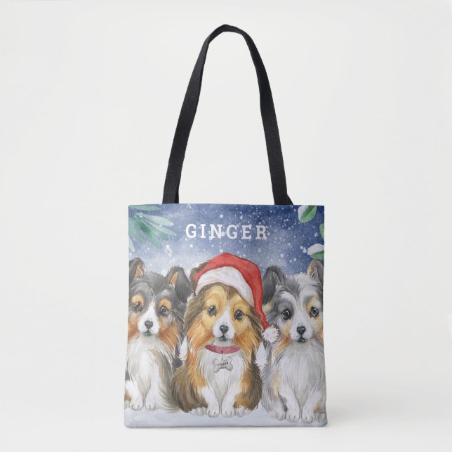 Cute Shelties in the Snow |  Personalized Tote Bag (Front)