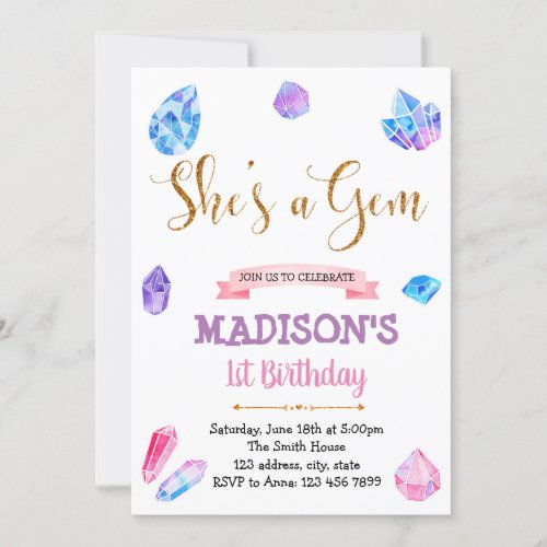 Cute shes a gem theme party invitation