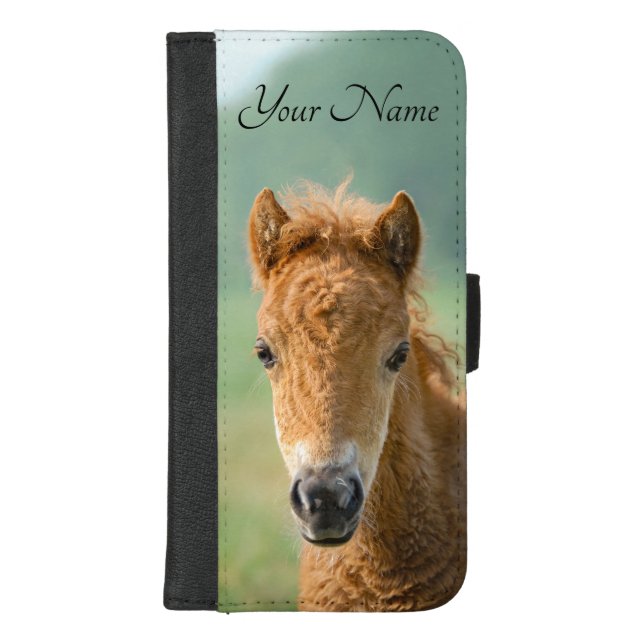 Cute Shetland Pony Foal Horse Head Photo - Name .. iPhone Wallet Case (Front)