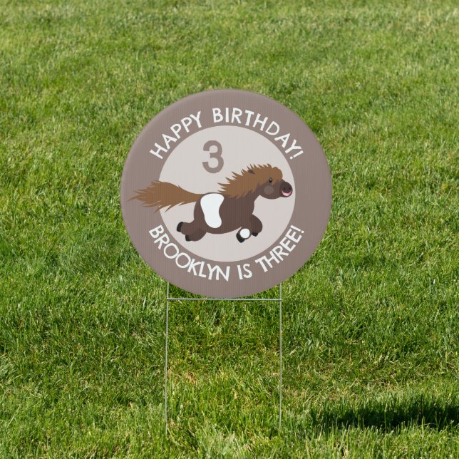 Cute Shetland pony personalized cartoon birthday Sign (Insitu)