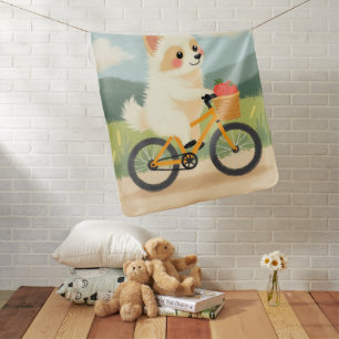 Cute Shetland Sheepdog Puppy Bicycle Pastel Baby Blanket