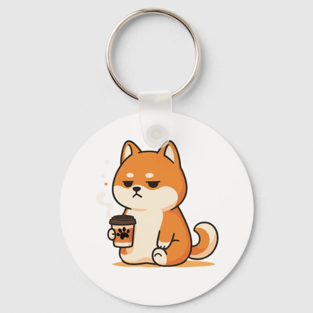 Cute shiba dog coffee lover Design- Keychain (Front)