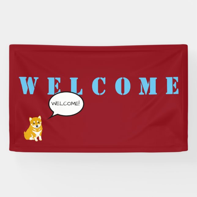 Cute Shiba Dog Year Speech Bubble Welcome Banner (Horizontal)