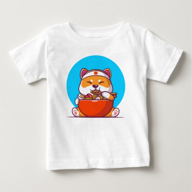Cute Shiba Eating Ramen Noodle Cartoon-23054 Baby T-Shirt (Front)