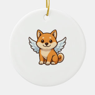 Cute Shiba Inu angel cartoon dog happiness Ceramic Ornament