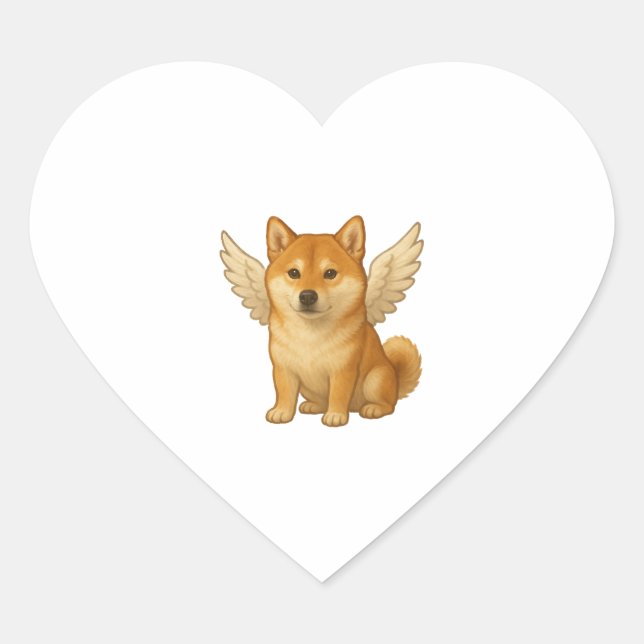 Cute Shiba Inu angel cartoon happy dog Heart Sticker (Front)