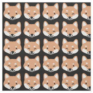 Cute Shiba Inu Cartoon Dog Faces Patterned Fabric