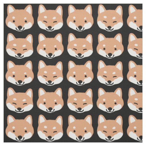 Cute Shiba Inu Cartoon Dog Faces Patterned Fabric