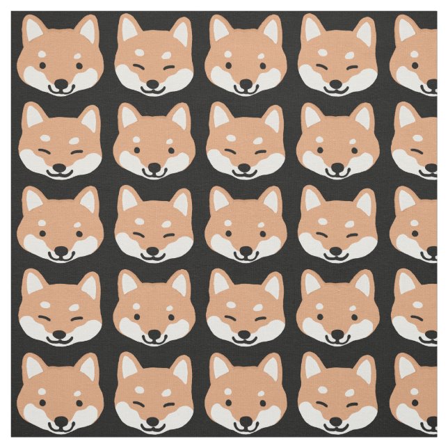 Cute Shiba Inu Cartoon Dog Faces Patterned Fabric (Swatch)