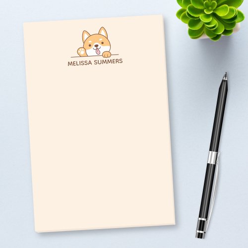 Cute Shiba Inu Corgi Dog Peeking above Custom Name Post_it Notes