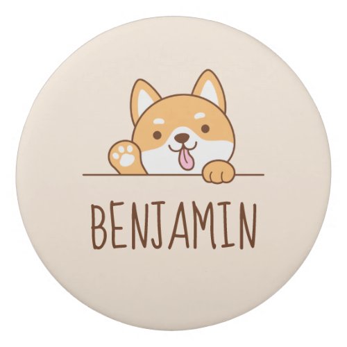 Cute Shiba Inu Corgi Dog Peeking Custom Name Beige Eraser