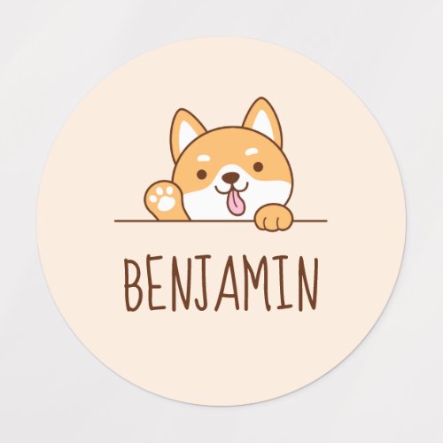Cute Shiba Inu Corgi Dog Peeking Custom Name Kids Labels
