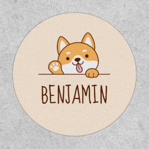 Cute Shiba Inu Corgi Dog Peeking Custom Name Patch