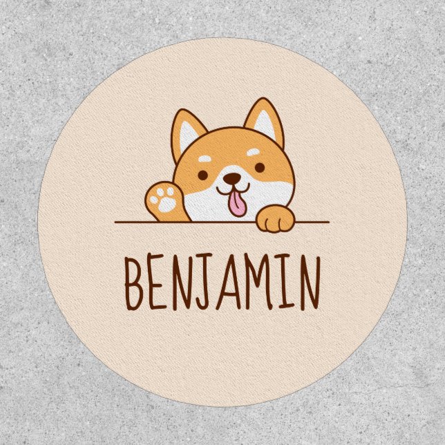 Cute Shiba Inu Corgi Dog Peeking Custom Name Patch (Front)