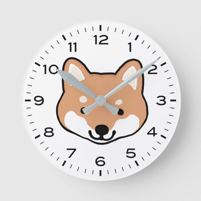 Cute Shiba Inu Dog Cartoon Round Clock (Front)