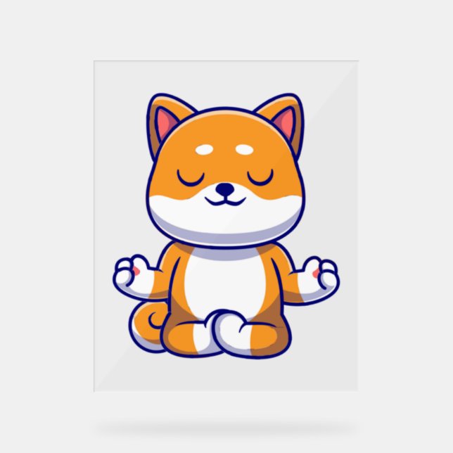 Cute shiba inu dog doing yoga meditation cartoon   acrylic sign (Front)