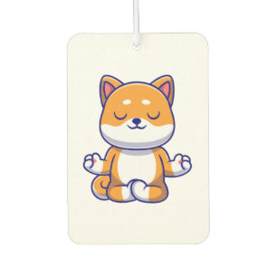 Cute shiba inu dog doing yoga meditation cartoon air freshener