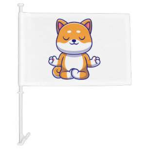 Cute shiba inu dog doing yoga meditation cartoon   car flag