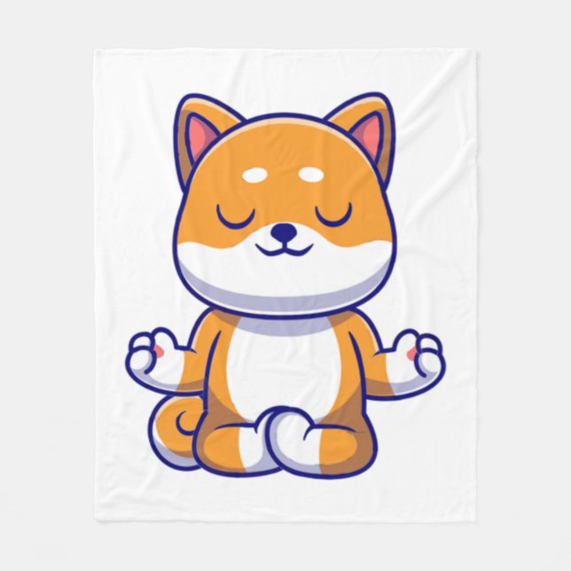 Cute shiba inu dog doing yoga meditation cartoon   fleece blanket (Front)