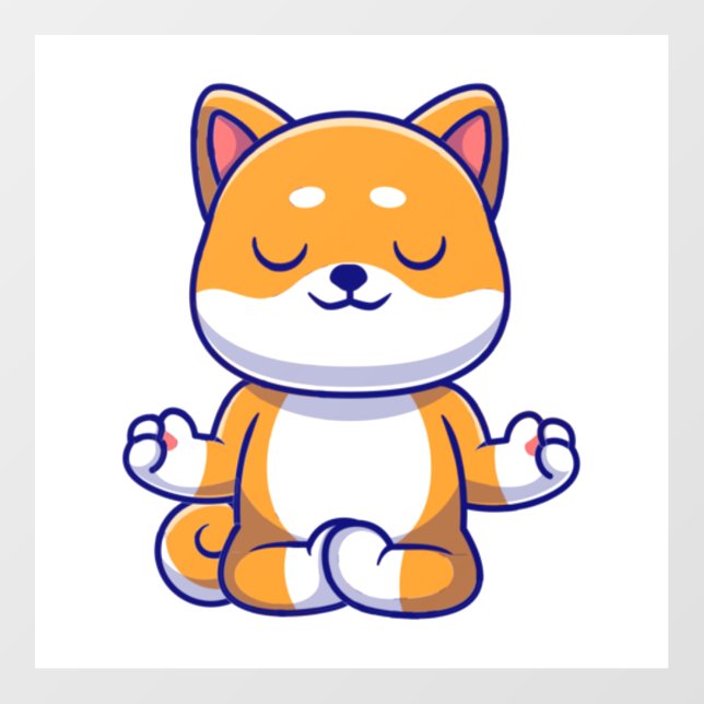Cute shiba inu dog doing yoga meditation cartoon   floor decals (Front)