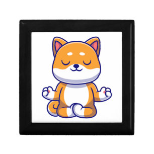 Cute shiba inu dog doing yoga meditation cartoon gift box