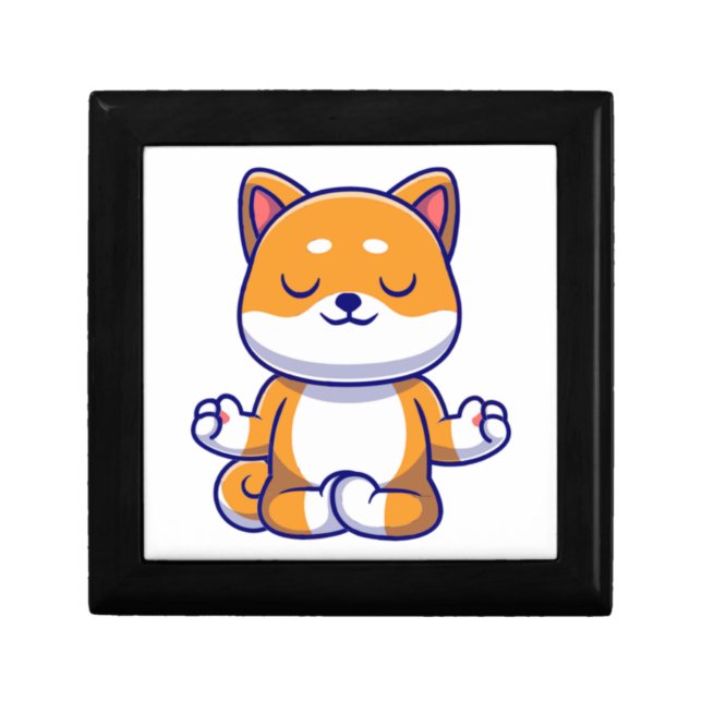 Cute shiba inu dog doing yoga meditation cartoon   gift box (Front)