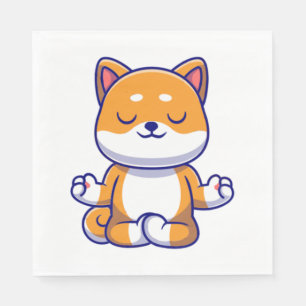 Cute shiba inu dog doing yoga meditation cartoon napkins