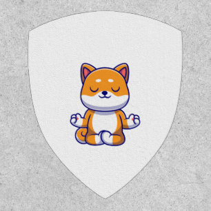 Cute shiba inu dog doing yoga meditation cartoon   patch