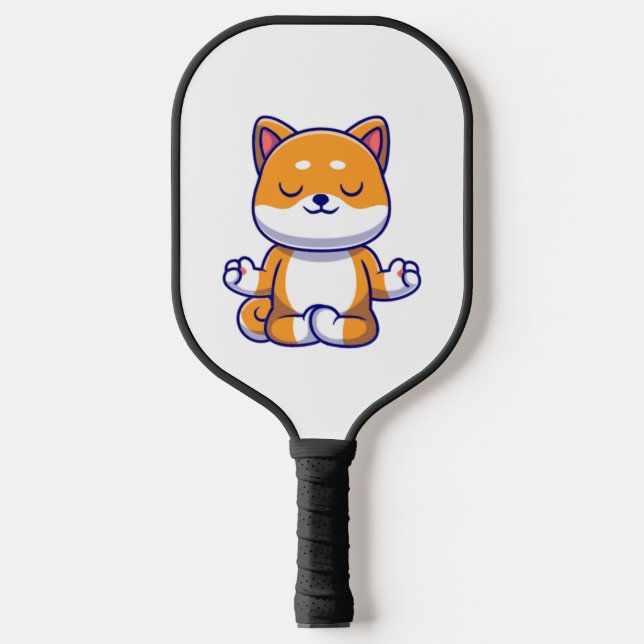 Cute shiba inu dog doing yoga meditation cartoon   pickleball paddle (Front)