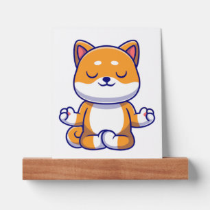 Cute shiba inu dog doing yoga meditation cartoon picture ledge