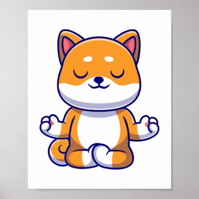 Cute shiba inu dog doing yoga meditation cartoon   poster (Front)