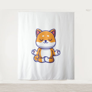Cute shiba inu dog doing yoga meditation cartoon   tapestry