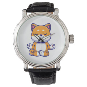 Cute shiba inu dog doing yoga meditation cartoon watch