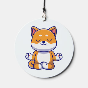Cute shiba inu dog doing yoga meditation cartoon wind chime