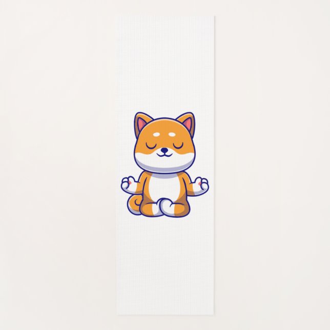 Cute shiba inu dog doing yoga meditation cartoon   yoga mat (Front)