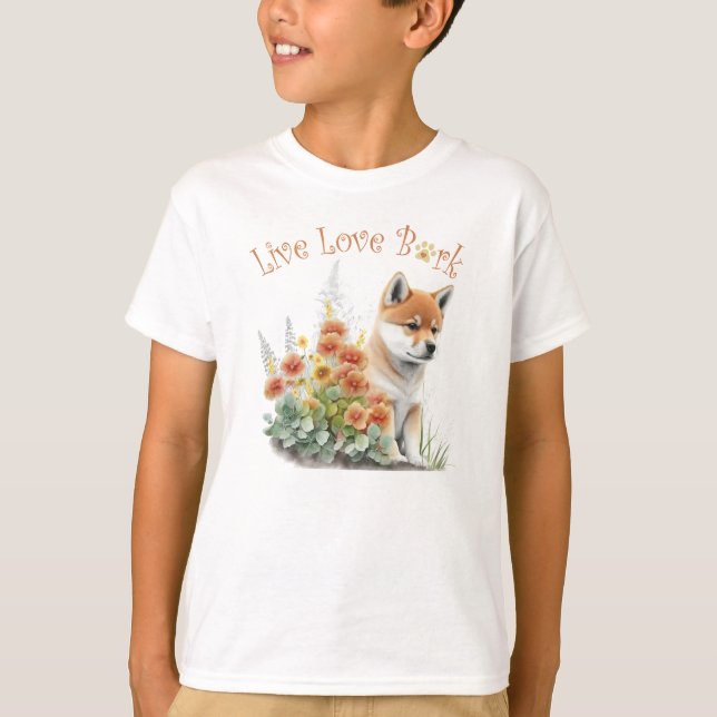 Cute Shiba Inu Dog Floral T-Shirt (Front)