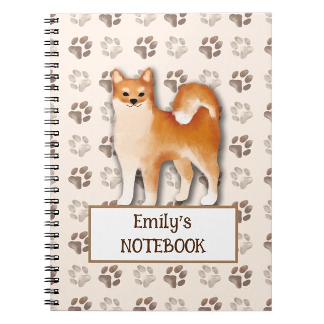 Cute Shiba Inu dog footprint customizable name Notebook (Front)