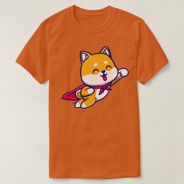 Cute Shiba Inu Dog Super Flying Cartoon T-Shirt (Design Front)