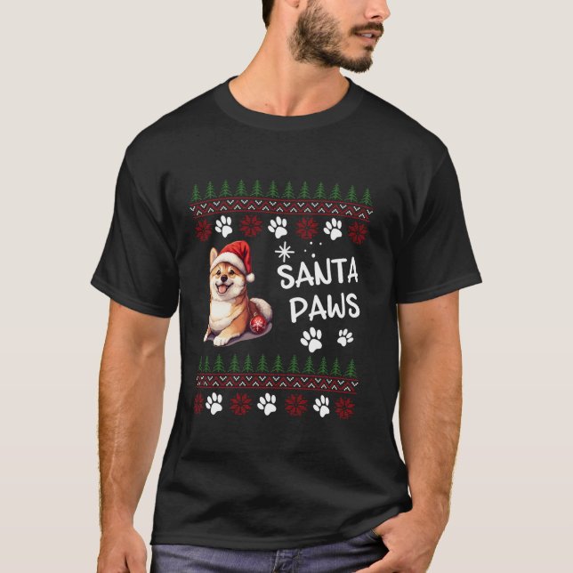 Cute Shiba Inu Dog Ugly Christmas Santa Paws T-Shirt (Front)