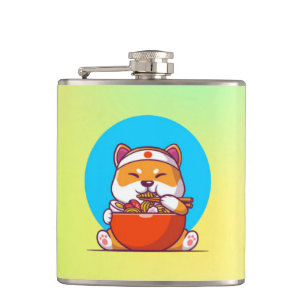 Cute Shiba Inu Eating Ramen Noodle Cartoon-23054 Flask